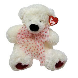 Vintage 2005 TY Classic Caressa Teddy Bear Plush Stuffed Animal Heart Ribbon NEW